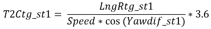 Calculation for the time to collision between the Subject Vehicle and Static Target 1, based on Static Target 1's heading.