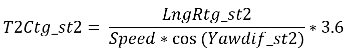 Calculation for the time to collision between the Subject Vehicle and Static Target 2, based on Static Target 2's heading.