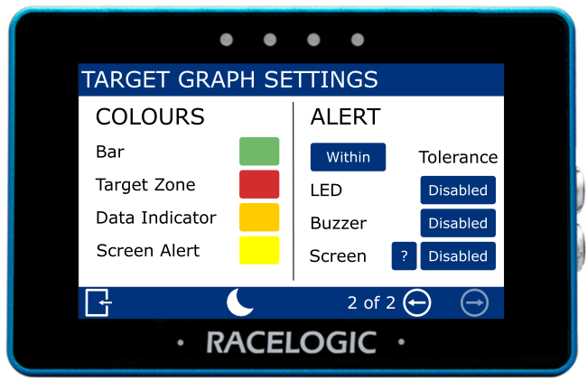 MFD Touch displaying the Colours/Alerts Settings screen for Target Graphs.