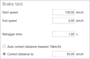 Cropped screenshot of the Brake Test settings.