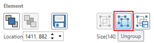 Screenshot showing the Ungroup Elements button.