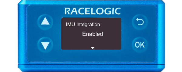 Illustration of a VBOX 3iS showing IMU Integration screen with 'Enabled' displayed.