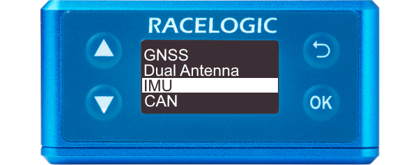 Illustration of VBOX 3iS showing the main menu with IMU highlighted.