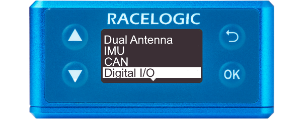 Illustration of VBOX 3iS showing the main menu with Digital I/O highlighted.