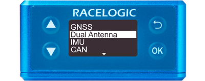Illustration of a VBOX 3iS Dual Antenna RTK displaying the main menu with Dual Antenna highlighted.