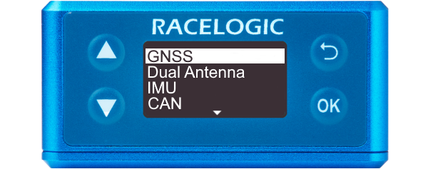 Illustration of a VBOX 3iS displaying the main menu with GNSS highlighted.