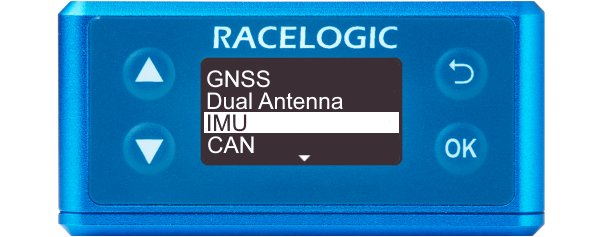 Illustration of a VBOX 3iS displaying the main menu with IMU highlighted.