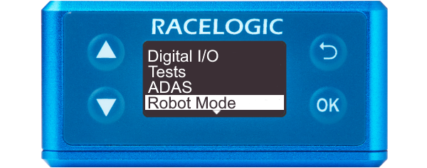 Illustration of a VBOX 3iS displaying the main menu with Robot Mode highlighted.
