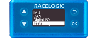 Illustration of a VBOX 3iS displaying the main menu with Tests highlighted.