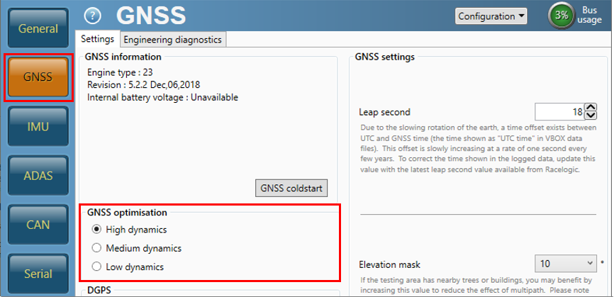 Dynamic Modes area of VBOX Setup.