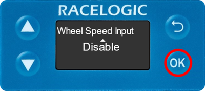 Wheel Speed Input screen on VBOX 3iS front panel.
