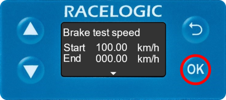 Brake Tests Settings via the VBOX 3iS front panel.
