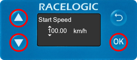 Start Speed screen on the VBOX 3iS front panel.