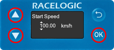 Start Speed screen on the VBOX 3iS front panel.