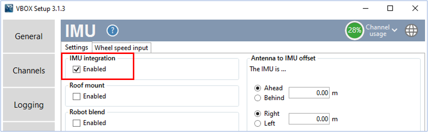 VB3i VBOX Setup IMU Enable