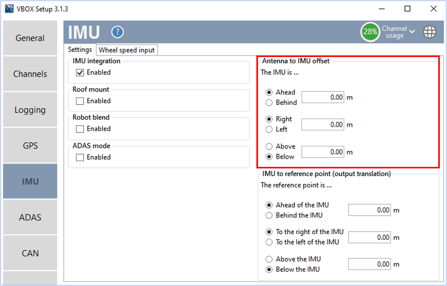 VB3i VBOX Setup IMU Offset