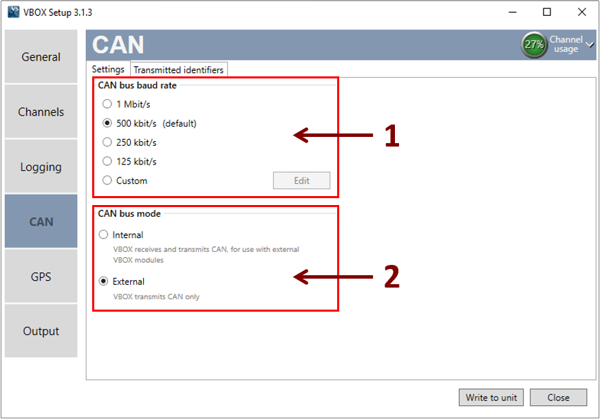 VBII VBOX Setup CAN Settings