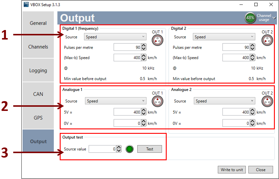 VBII VBOX Setup Output