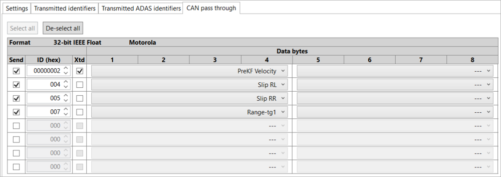 Screenshot of the CAN Pass Through tab.