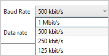 Cropped screenshot of the CANFD1 port Baud Rate options.