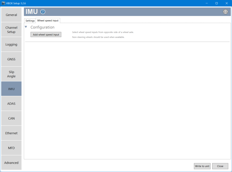Screenshot of the Wheel Speed Input tab.