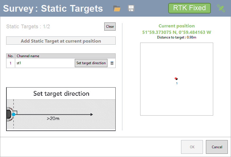Screenshot of the Survey: Static Targets window.