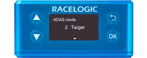 Illustration of a VBOX 3iS showing the ADAS Mode screen with 2 Target selected.