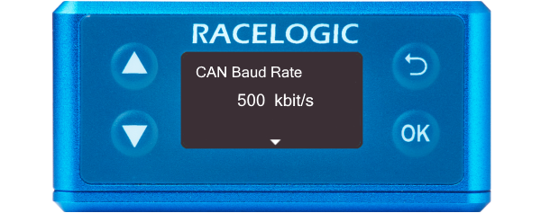 Illustration of a VBOX 3iS showing CAN Baud Rate screen.