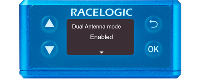 Illustration of a VBOX 3iS Dual Antenna RTK showing the Dual Antenna Mode screen with 'Enabled' displayed.