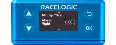 Illustration of a VBOX 3iS Dual Antenna RTK showing the RR Slip Offset screen.
