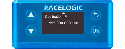 Illustration of a VBOX 3iS showing the Destination IP screen.