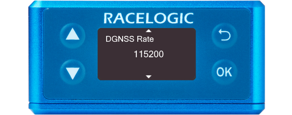 Illustration of a VBOX 3iS showing DGNSS Rate screen with '115200' displayed.
