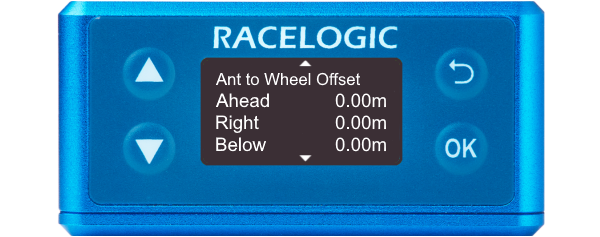 Illustration of a VBOX 3iS showing Ant to Wheel Offset screen.