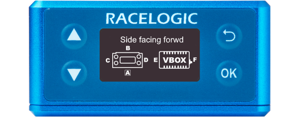 Illustration of a VBOX 3iS showing Orientation - Side facing forward screen.