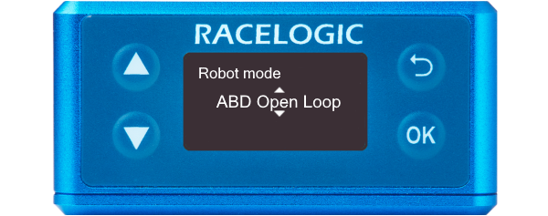 Illustration of a VBOX 3iS showing the Robot Mode screen with ABD Open Loop selected.