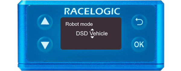 Illustration of a VBOX 3iS showing the Robot Mode screen with DSD Vehicle selected.