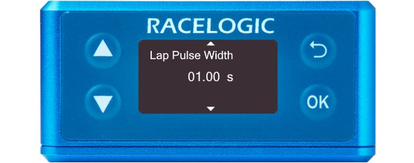 Illustration of a VBOX 3iS showing the Lap Pulse Width screen.