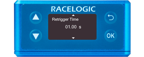 Illustration of a VBOX 3iS showing the Retrigger Time screen.