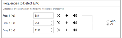 Cropped screenshot of the Frequencies to Detect settings using OR functionality.