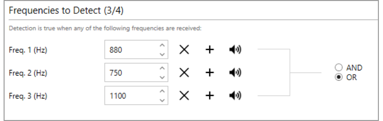 Cropped screenshot of the Frequencies to Detect settings using OR functionality.