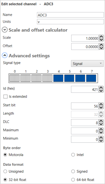 Screenshot of the Edit Selected Channel settings.