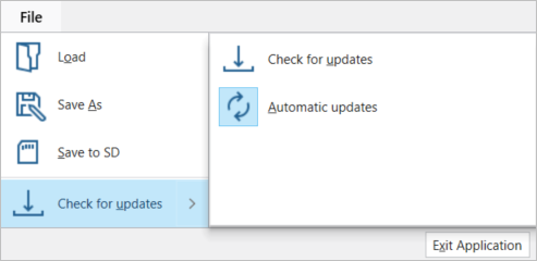 Screenshot of the File Menu and Check for Updates options.
