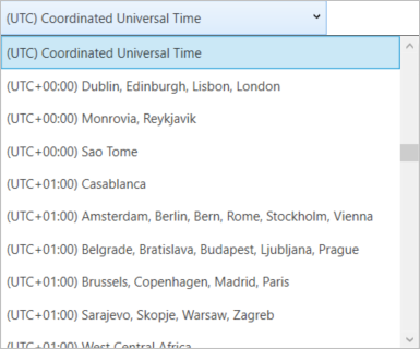 Screenshot of the Time Zone options.