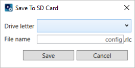 Screenshot of the Save to SD settings pop-up window.