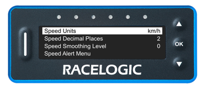 VBOX LapTimer showing the Speed Menu with the Speed Units option highlighted.