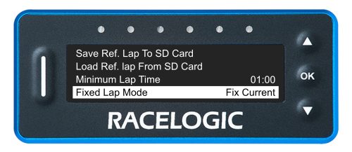 VBOX LapTimer showing the Predictive Lap Timing Menu with the Fixed Lap Mode option highlighted and set to Fix Current.
