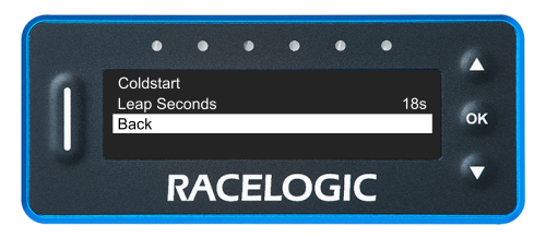 VBOX LapTimer showing the GNSS Menu with the Back option highlighted.
