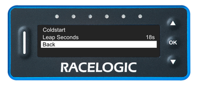 VBOX LapTimer showing the GNSS Menu with the Back option highlighted.
