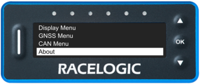 VBOX Pit Lane Timer showing the About option in the main menu.