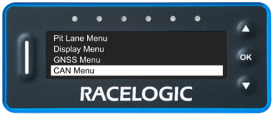 VBOX Pit Lane Timer showing the CAN Menu option in the main menu.